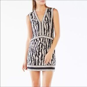 BCBGMaxazria Bridgit Tunic Mini Dress Women's MEDIUM Black Ivory Animal Print